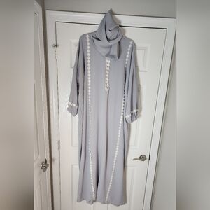 Elegant Lilac Maxi Abaya Prayer Dress with White Accents One Size Fits All